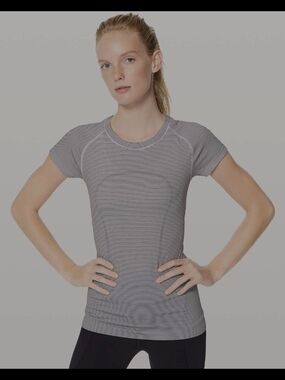 lululemon Swiftly Striped Black/White/Lavender Exercise Top